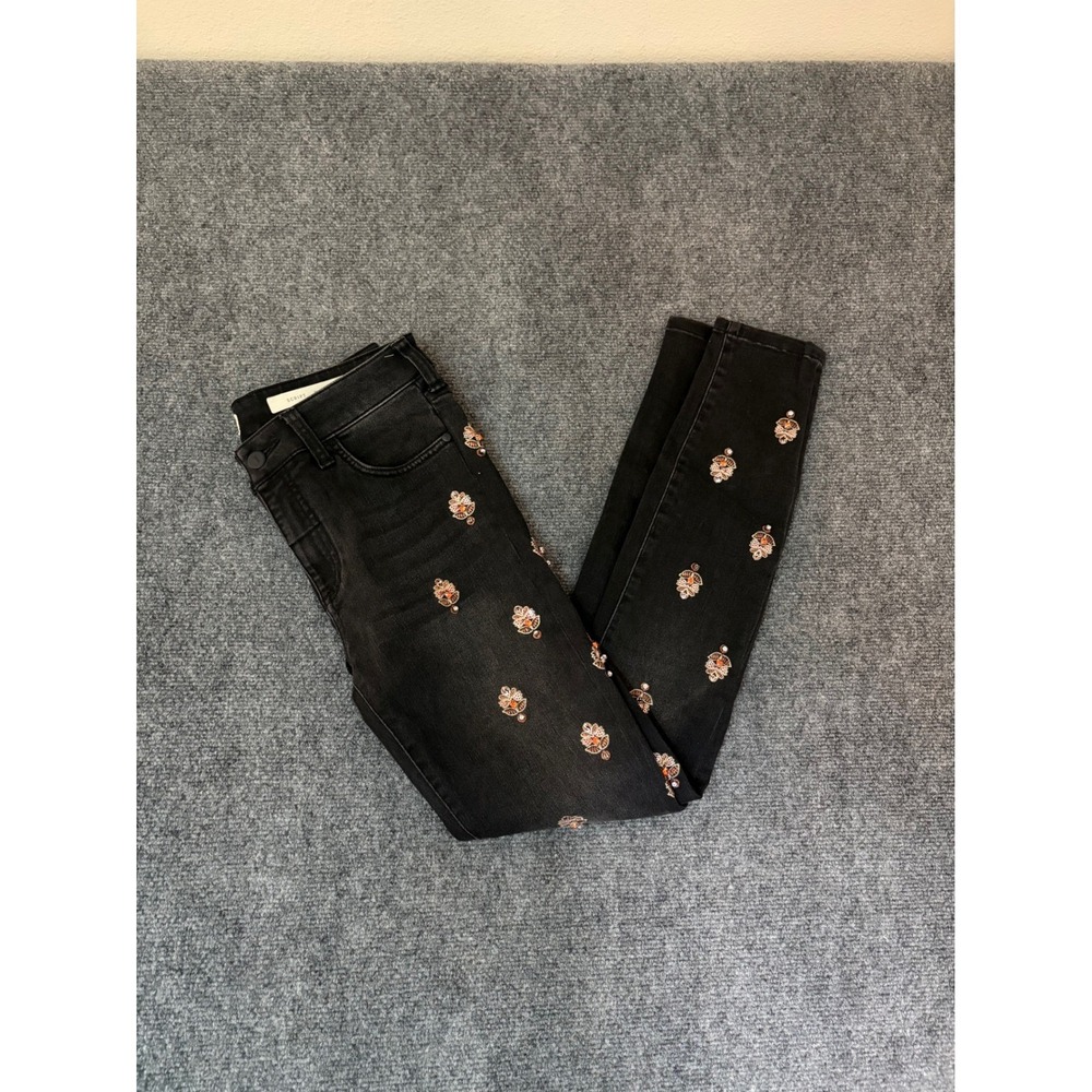 Pilcro and the Letterpress Script‎ Embroidered Sequin Skinny Jeans Black 26